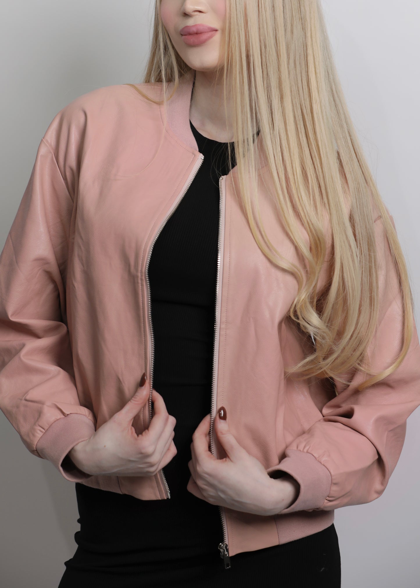 Faux Leather Jacket (Pink)