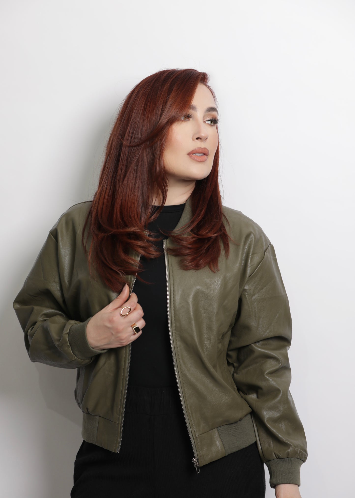 Faux Leather Jacket (Olive)