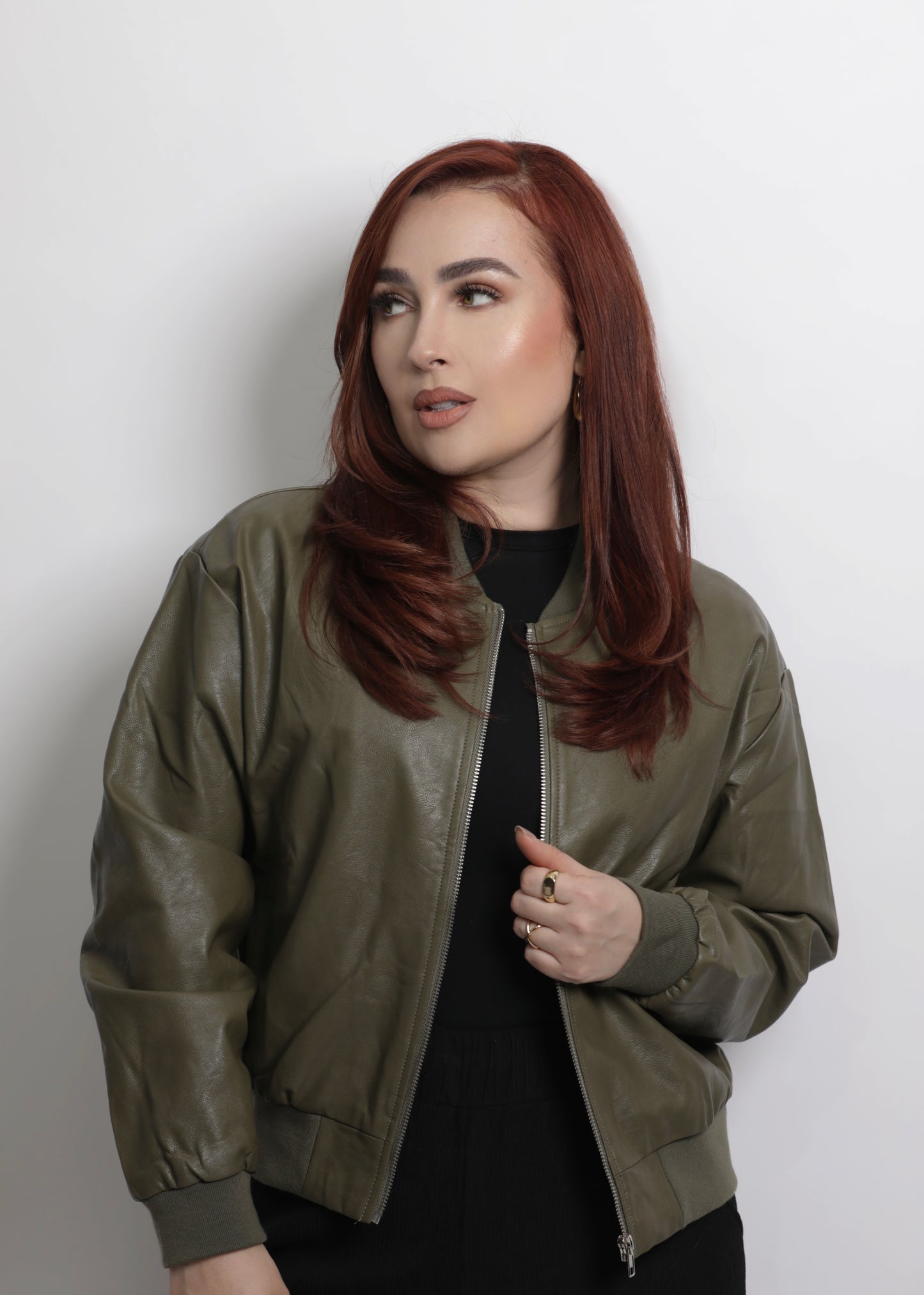 Faux Leather Jacket (Olive)