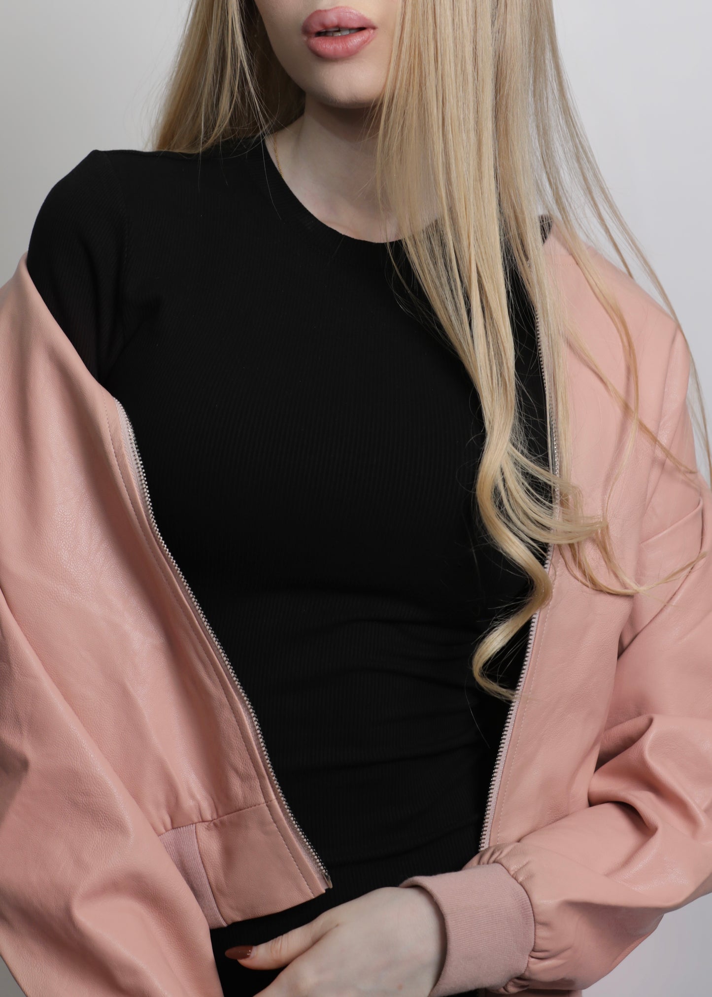 Faux Leather Jacket (Pink)